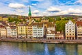 Old Town and Limmat river Panorama of Zurich city Switzerland Royalty Free Stock Photo