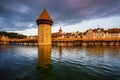 Old town of Lucerne city, Switzerland, in dramatical sunset light Royalty Free Stock Photo