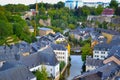 Old town of Luxembourg with traditional houses and Alzette river crossing through them