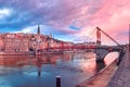 Old town of Lyon at gorgeous sunset, France Royalty Free Stock Photo