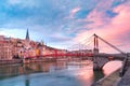 Old town of Lyon at gorgeous sunset, France Royalty Free Stock Photo