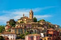 Small town of Monforte d`Alba under blue sky in Italy. Royalty Free Stock Photo