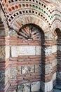 Old Town of Nesebar. Church of St. Paraskeva, XIII century. Stone facade of the church. Ceramic