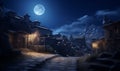 Old town at night, beautiful ancient urban landscape illustration generated by ai