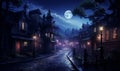Old town at night, beautiful ancient urban landscape, illustration generated by ai
