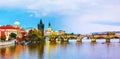 The Old Town panorama with Charles bridge in Prague