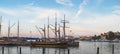 Old Town pier with sailing ship, Helsinki, Finland Royalty Free Stock Photo