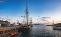 Old Town pier with sailing ship in Oslo, Norway Royalty Free Stock Photo