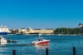 Old Town pier with tourist boat, Helsinki, Finland Royalty Free Stock Photo