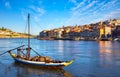 Old town of Porto Portugal. Antique boat with port wine Royalty Free Stock Photo