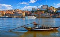Old town Porto Portugal. Antique boat with wine barrels Royalty Free Stock Photo
