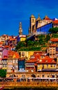 Old town Porto with tower Clerigos view with colorful houses, Portugal.