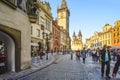 Old Town Prague, Czech Republic town square with the Astonomical Clock and the Our Lady Before Tyn church towers and spires