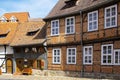 Red brick and timber beams round walls building in Quedlinburg Old Town Royalty Free Stock Photo