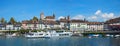 Old town of Rapperswil, Sankt Gallen, with harbor and passenger liner