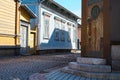 Old houses and streets of old town of Rauma city, Finland. Royalty Free Stock Photo