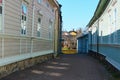 Old houses and streets of old town of Rauma city, Finland. Royalty Free Stock Photo