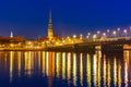 Old Town and River Daugava at night, Riga, Latvia Royalty Free Stock Photo