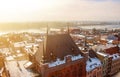 Old town view in winter. Roof aerial view from above. Torun, Poland Royalty Free Stock Photo