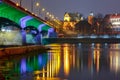 Old Town and river Vistula at night in Warsaw, Poland.