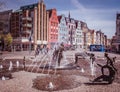 Old town of Rostock with the fountain of joie de vivre