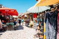 Old town shopping and restaurant street in Mostar, Bosnia and Herzegovina Royalty Free Stock Photo