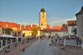 Aged architecture of Sibiu old town with impressive medieval historical buildings.