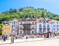 town of Sintra with view to the Moorish Castle atop the surrounding hills, Sintra, Portugal