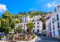 View of Old town of Sintra with view to the Moorish Castle atop the surrounding hills, Sintra, Portugal