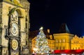 The Old Town Square with Astronomical Clock at winter night in the center of Prague City Royalty Free Stock Photo