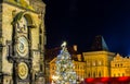 The Old Town Square with Astronomical Clock at winter night in the center of Prague City Royalty Free Stock Photo