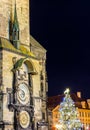 The Old Town Square with Astronomical Clock at winter night in the center of Prague City Royalty Free Stock Photo