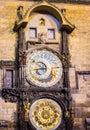 The Old Town Square with Astronomical Clock at winter night in the center of Prague City Royalty Free Stock Photo