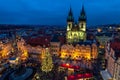 Old Town Square and Christmas market at evening in Prague. Royalty Free Stock Photo