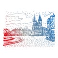 Church of Our Lady before Tyn. Prague, Czech Republic. Graphic illustration Royalty Free Stock Photo