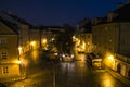 Old town square at dusk shot from aerial high vintage point, Prague, Czech Republic. Royalty Free Stock Photo