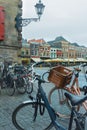 Old town square or Dutch Markt with bicycle parking lot in Delft Netherlands Royalty Free Stock Photo