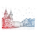 Old town square in Prague. Czech Republic. Graphic illustration Royalty Free Stock Photo