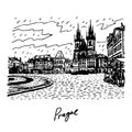 Old town square. Prague, Czech Republic. Graphic sketch Royalty Free Stock Photo