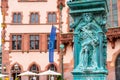 old town square romerberg with Justitia statue in Frankfurt Germany Royalty Free Stock Photo