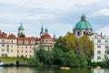 The Old Town and St. Francis Of Assissi Church at the bank of Vltava river, the longest river in Czech