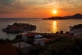 Sunset on the Adriatic Sea. Island of St. Stefan in Montenegro Royalty Free Stock Photo