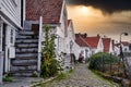 Old Town Stavanger Houses and Cobblestone Road Royalty Free Stock Photo