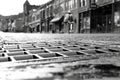 Old Town Street Center Cobble view black and white Royalty Free Stock Photo