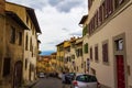 Old town street traditional houses Florence Tuscany Italy