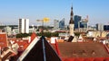 Roof Old Town Of Tallinn Estonia facade Sun Reflection graffiti wall ,modern and old vintage house blue Windows glass a