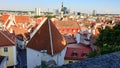 Roof Old Town Of Tallinn Estonia facade Sun Reflection graffiti wall ,modern and old vintage house blue Windows glass a