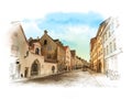 Old town, Tallinn, Estonia. Watercolor sketch.