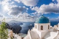 Old Town Thira on the Santorini island with famous churches against sea in Greece Royalty Free Stock Photo