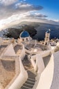 Old Town Thira on the Santorini island with famous churches against sea in Greece Royalty Free Stock Photo
